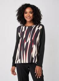 Top imprimé fantaisie manches longues noir BARBARA LEBEK femme