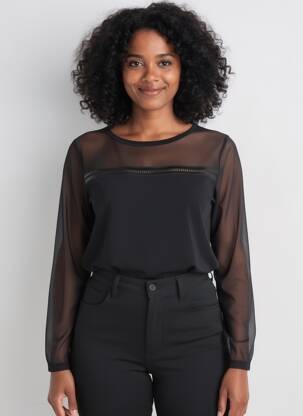 Top tissage jersey manches longues noir JANIRA femme