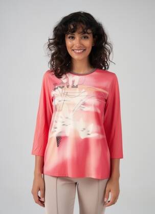 Top tissage jersey manches longues rose BARBARA LEBEK femme