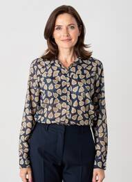 Chemisier tissage crêpe manches longues bleu GRIFFON femme
