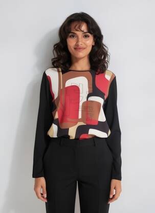 Top imprimé fantaisie manches longues noir BARBARA LEBEK femme