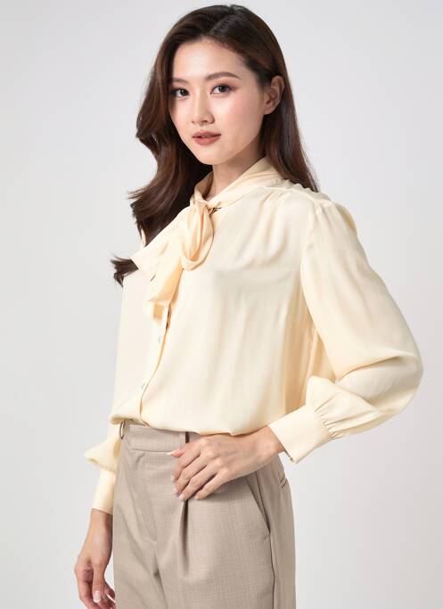 Chemisier tissage crêpe manches longues beige COTTONADE femme