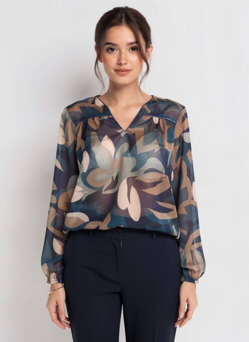 Blouse imprimé fantaisie manches longues bleu HALOGENE femme