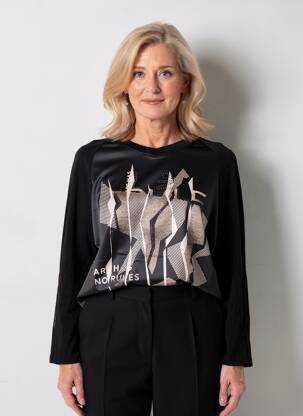 T-shirt manches 3/4 manches 3/4 noir BARBARA LEBEK femme