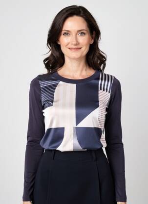 T-shirt imprimé fantaisie manches longues bleu BARBARA LEBEK femme