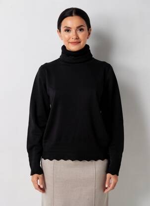 Pull col roulé coupe droite manches longues noir MICHA femme