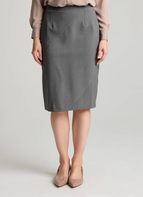 Jupe mi-longue taille à pinces gris GRIFFON femme