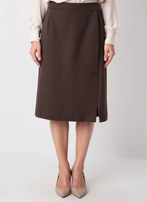 Jupe mi-longue coupe droite marron GRIFFON femme