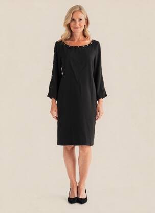 Robe mi-longue manches longues manches longues noir HALOGENE femme
