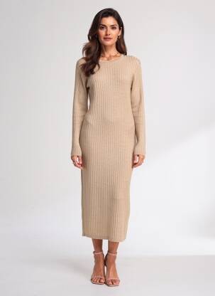 Robe longue manches longues manches longues marron MAJESTIC FILATURES femme