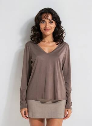 T-shirt manches longues manches longues marron MAJESTIC FILATURES femme