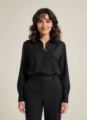 Chemisier coupe cintrée manches longues noir MAJESTIC FILATURES femme