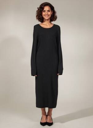 Robe longue manches longues manches longues noir MAJESTIC FILATURES femme