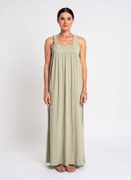 Robe longue tissage crêpe sans manche vert KAFFE femme