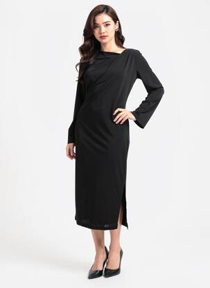 Robe mi-longue manches longues manches longues noir KAFFE femme