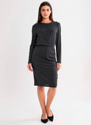Robe mi-longue manches longues manches longues noir KAFFE femme