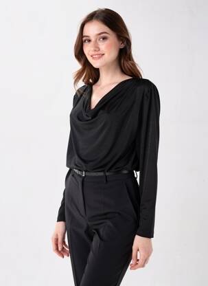 Top tissage crêpe manches longues noir KAFFE femme