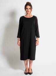 Robe mi-longue manches longues manches longues noir CECIL femme