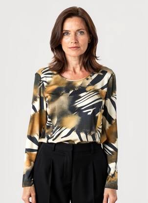 Top imprimé fantaisie manches longues noir FRANCE RIVOIRE femme