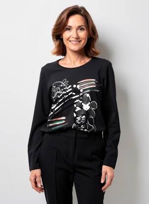 Top imprimé fantaisie manches longues noir GREGORY PAT femme