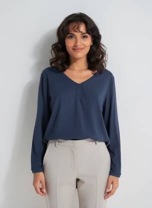 Top coupe fluide manches longues bleu CECIL femme