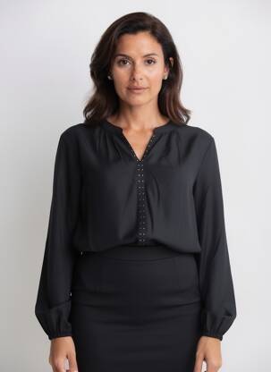 Blouse tissage popeline manches longues noir CECIL femme