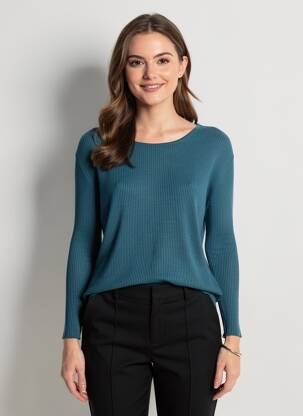 Top coupe cintrée manches longues bleu J & W femme