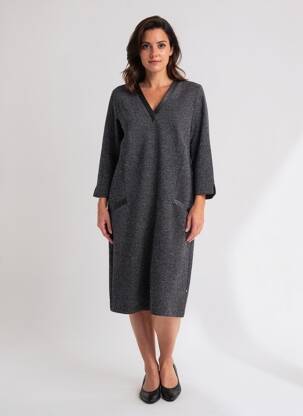 Robe mi-longue manches 3/4 manches 3/4 noir VERA MONT femme