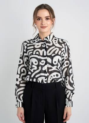 Chemisier imprimé fantaisie manches longues noir ORIENTIQUE NATURALLY femme