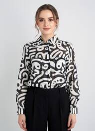 Chemisier imprimé fantaisie manches longues noir ORIENTIQUE NATURALLY femme