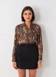 Chemisier coupe droite manches longues marron IKKS femme