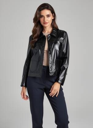 Veste simili cuir manches longues noir FIVE femme