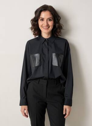 Chemisier coupe droite manches longues noir EVA KAYAN femme