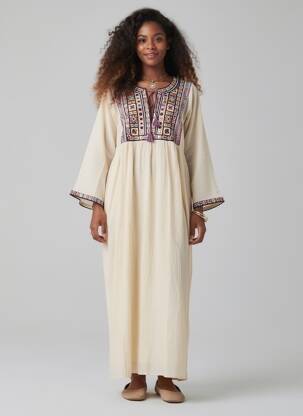 Robe longue manches longues manches longues beige MAISON HOTEL femme