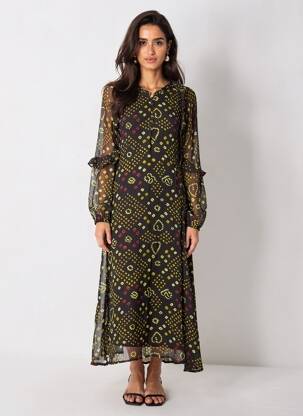 Robe longue manches longues manches longues noir MAISON HOTEL femme