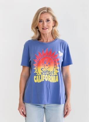 T-shirt imprimé fantaisie manches courtes bleu NEWTONE femme