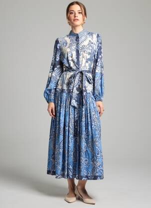 Robe longue manches longues manches longues bleu MISS JUNE femme