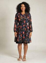 Robe mi-longue imprimé fantaisie manches longues noir MISS JUNE femme