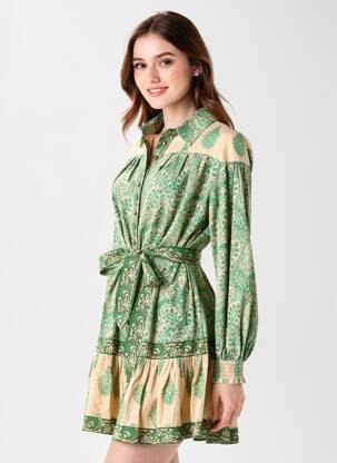 Robe courte manches longues manches longues vert MISS JUNE femme