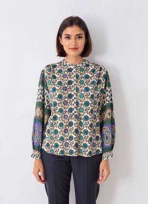 Blouse tissage popeline manches longues bleu MISS JUNE femme