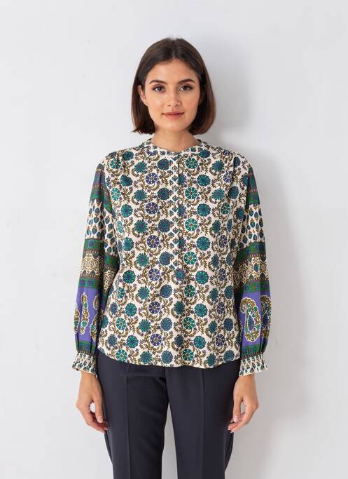 Blouse imprimé fantaisie manches longues bleu MISS JUNE femme