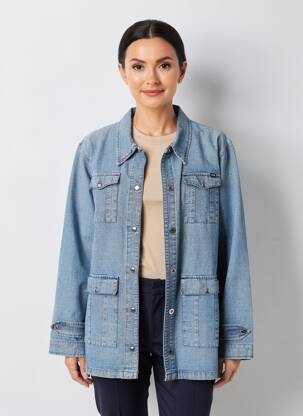 Veste casual poignets boutonnés avec fente bleu STK femme