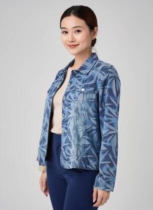 Veste casual poignets boutonnés avec fente bleu STK femme