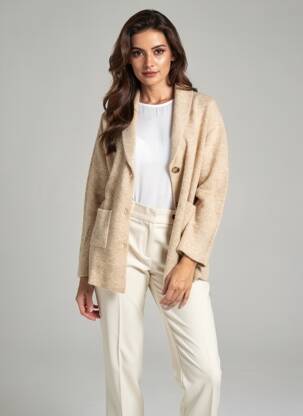 Gilet manches longues col châle beige BELLA JONES femme