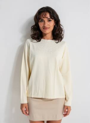Pull coupe droite manches longues beige MARINA V femme