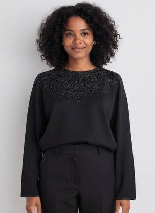 Pull coupe droite manches longues noir MARINA V femme