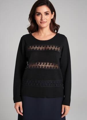 Pull coupe cintrée manches longues noir PABLO femme