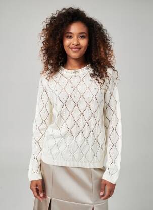 Pull coupe cintrée manches longues blanc INTERDEE femme