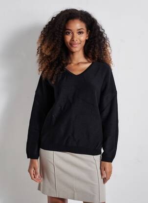 Pull coupe droite manches longues noir BE FUN femme