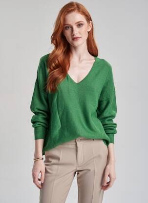 Pull coupe droite manches longues vert BE FUN femme